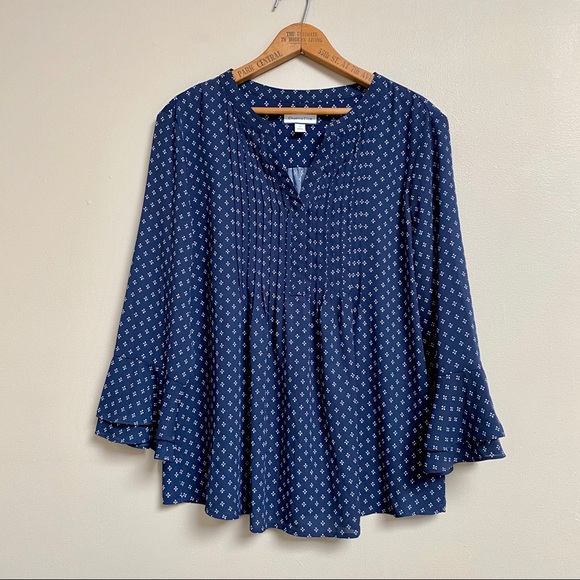 Charter Club Tops - Charter Club navy blouse in white abstract print